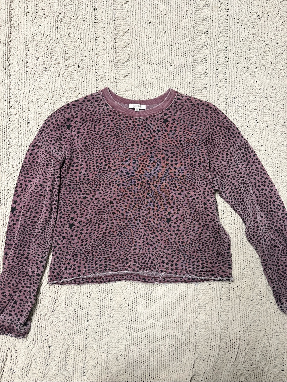 Z Supply Mauve Star-Print Long Sleeve Crew Sweatshirt